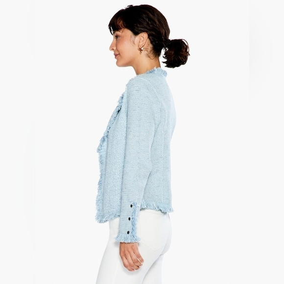 Nic + Zoe Fringe Mix Knit Jacket - Mist (Light Blue) - Picture 3 of 10
